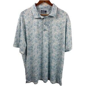Ben Hogan Men’s Performance Golf Polo Shirt. Blue White Leaf Print XL